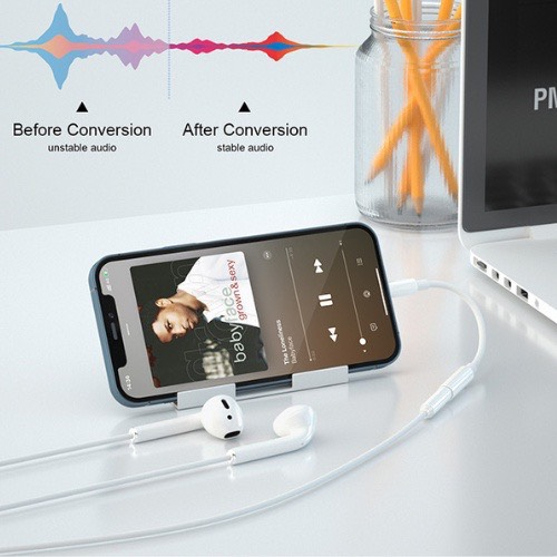 Jack chuyển đổi cho ip 7, 8, X, 11 pro, 12 pro max,13 pro ,14 pro sang chân tai nghe tròn hỗ trợ mic đàm thoại