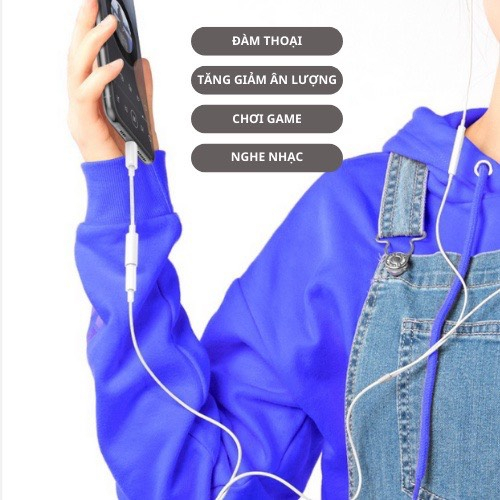 Jack chuyển đổi cho ip 7, 8, X, 11 pro, 12 pro max,13 pro ,14 pro sang chân tai nghe tròn hỗ trợ mic đàm thoại