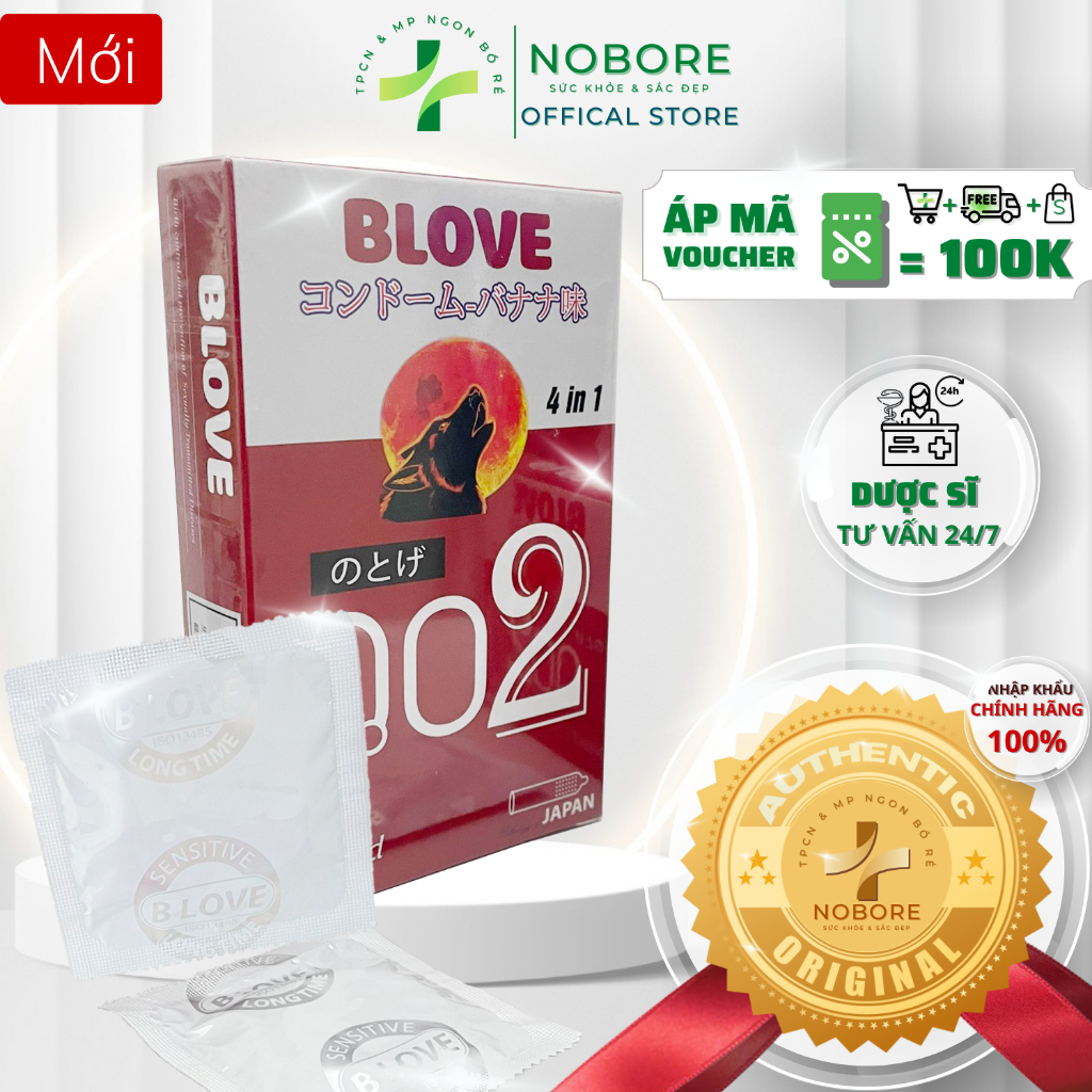 Bao Cao Su Nhật Bản BLOVE 4in1 Có Gai - Trơn - Kéo Dài Thời Gian - Lành Tính - Mùi Hương Dịu Nhẹ | Chính Hãng NOBORE