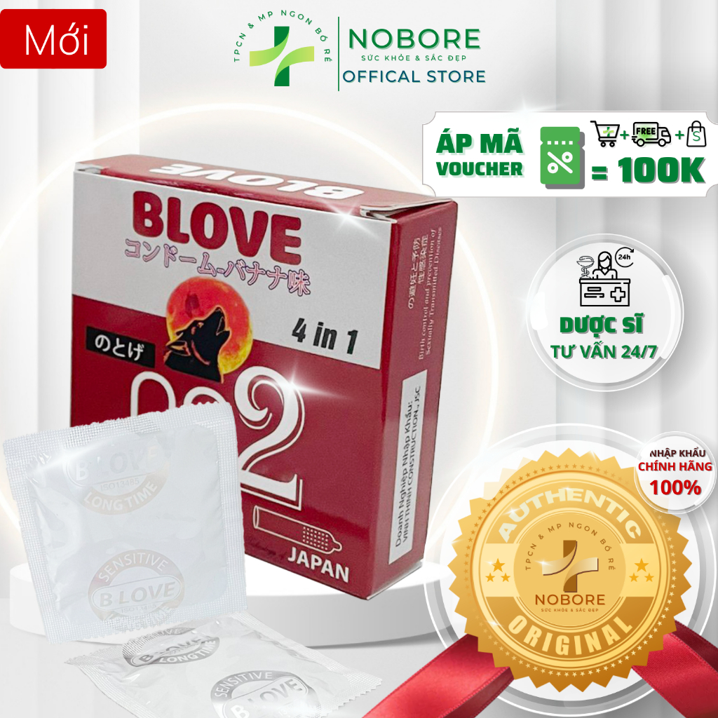 Bao Cao Su Nhật Bản BLOVE 4in1 Có Gai - Trơn - Kéo Dài Thời Gian - Lành Tính - Mùi Hương Dịu Nhẹ | Chính Hãng NOBORE