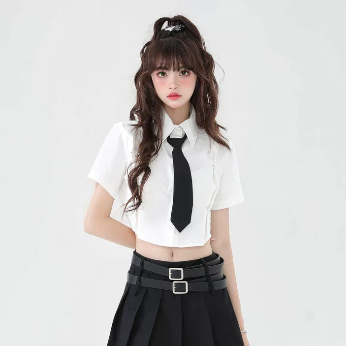 Áo sơ mi croptop cộc tay HAGA SMXL81