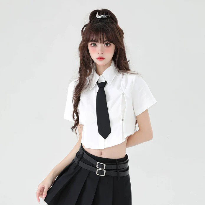 Áo sơ mi croptop cộc tay HAGA SMXL81