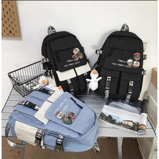 Balo Ulzzang Nam nữ đi học basic, Balo Học Sinh phối màu Cấp 1 2 3