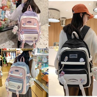 Balo Ulzzang Nữ dễ thương đi học ✓Balo Phối 4 Màu Lucky Mon