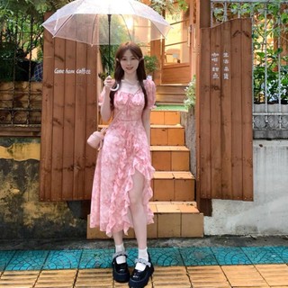 Đầm hoa Ulzzang xẻ tà bèo váy xinh đi chơi đi dự tiệc đi biển dáng xòe