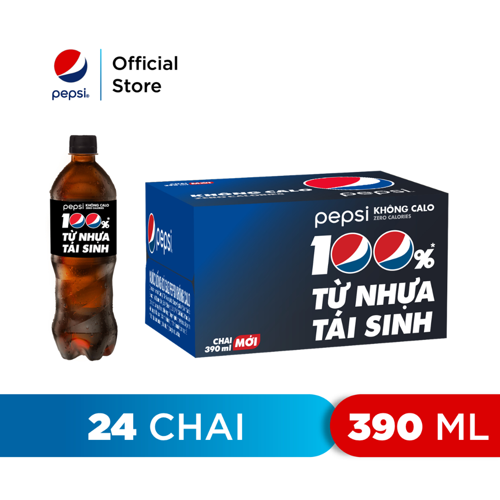 [HỎA TỐC]Thùng 24 Chai Nước Ngọt Có Gaz Pepsi Không Calo (390ml /chai)