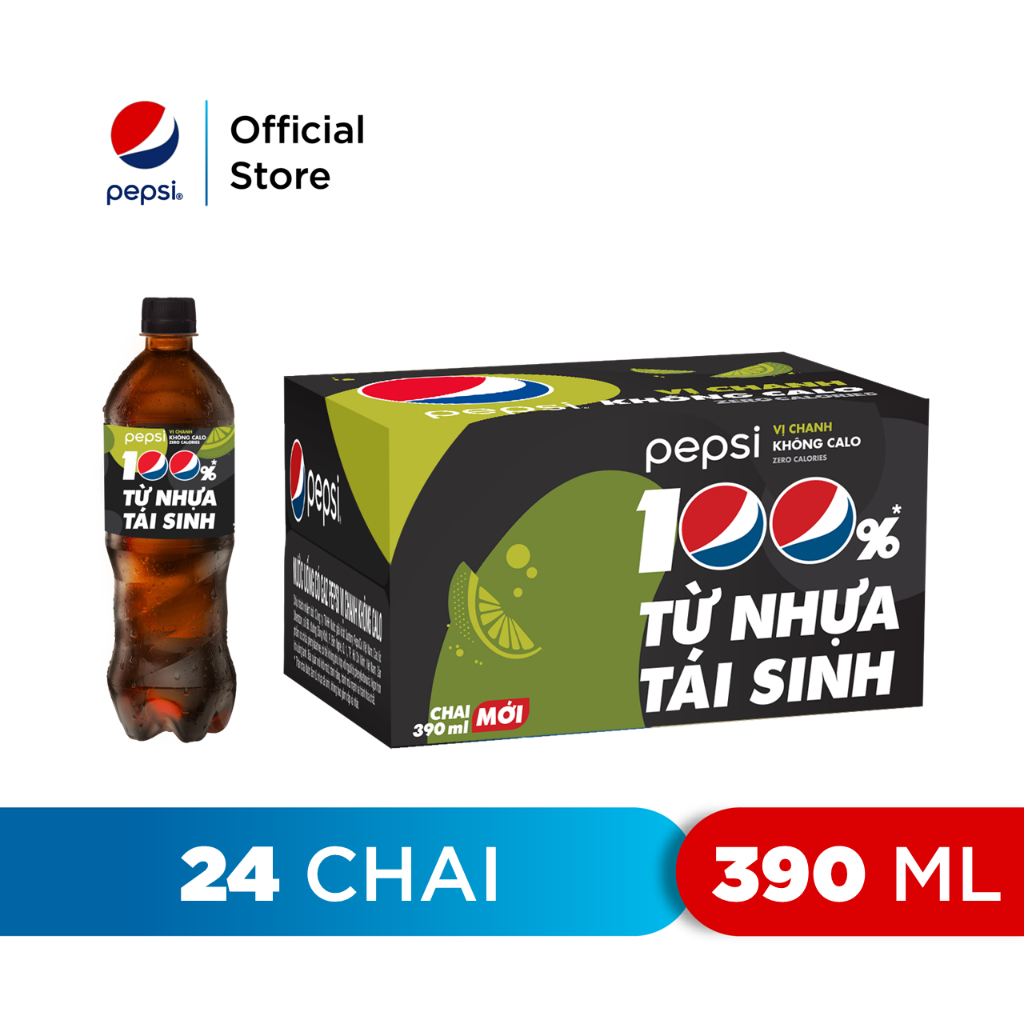 [DEAL SỐC KÈM NÓN][HCM | ĐN]Thùng 24 Chai Nước Ngọt Có Gaz Pepsi Vị Chanh Không Calo (390ml /chai)