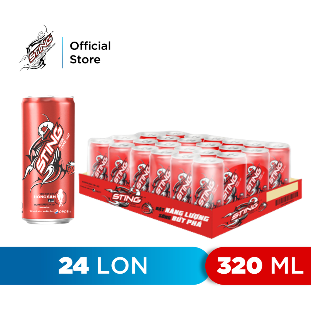 [HCM |ĐN |HN]Thùng 24 Lon Nước Tăng Lực Sting Dâu (320ml/lon)