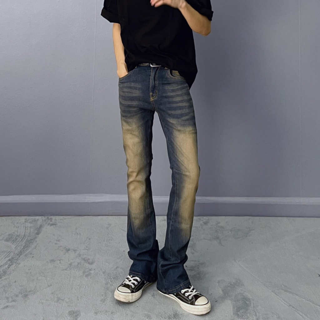 Quần jean loe nam nữ DUSTYSTUDIO màu dirt wash chất liệu jeans cotton cao cấp mềm mại,thông thoáng