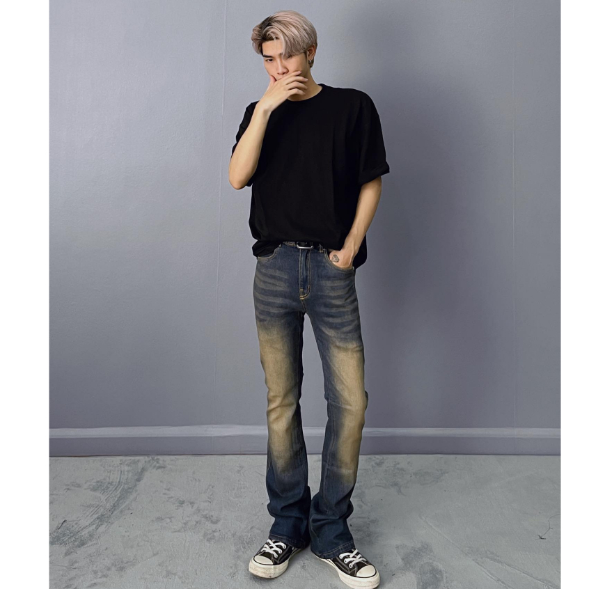 Quần jean loe nam nữ DUSTYSTUDIO màu dirt wash chất liệu jeans cotton cao cấp mềm mại,thông thoáng