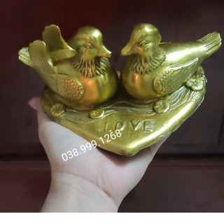 Chim Uyên Ương Bằng Đồng Vàng Đôi Chim Uyên Ương Trái Tim Biểu Tượng Tình Yêu Đôi Lứa bằng đồng