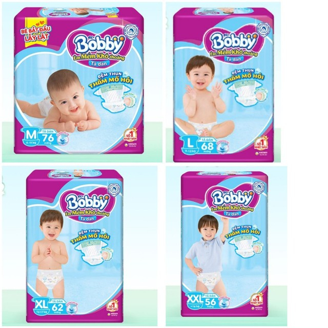 Tã dán Bobby Fresh siêu thấm XS70/S80/M76/L68/XL62/XXL56