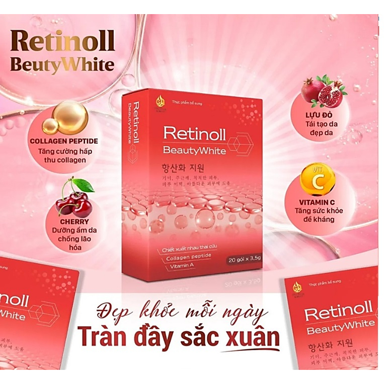 COMBO 2Bột uống Retinoll Beauty White với chiết xuất nhau thai cừu, hỗ trợ chống lão hóa, bật tông da trắng hồng rạng rỡ