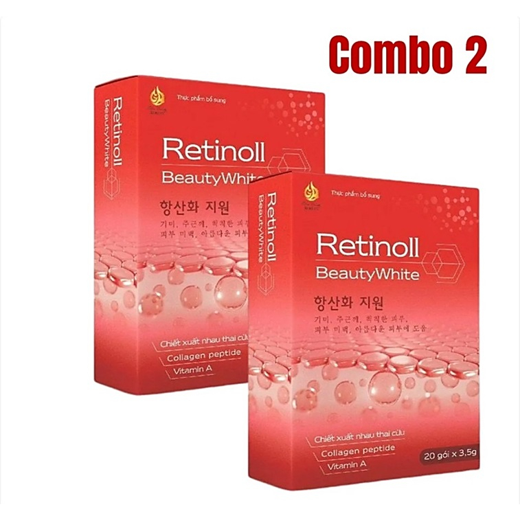 COMBO 2Bột uống Retinoll Beauty White với chiết xuất nhau thai cừu, hỗ trợ chống lão hóa, bật tông da trắng hồng rạng rỡ