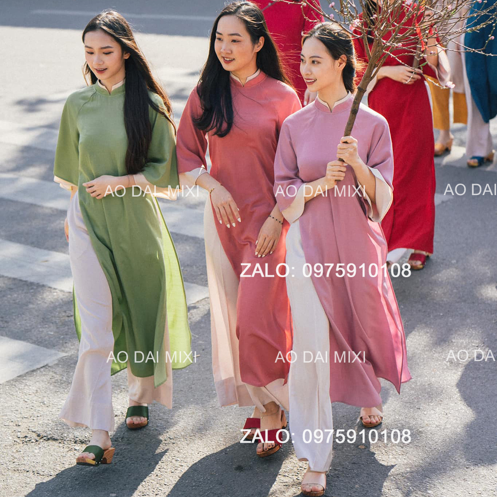 Áo dài cách tân nữ trẻ trung dáng suông tay loe 2 lớp, chất liệu lụa NGỌC.TRAI cao cấp mặc cưới hỏi lễ tết 2024 đẹp