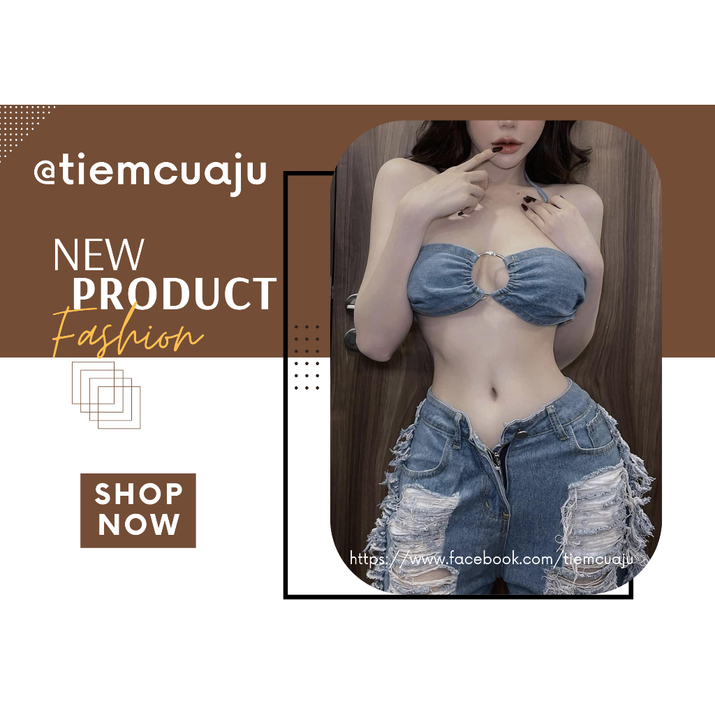 Set áo yếm kèm quần jean suông rách - Tiệm Của Ju