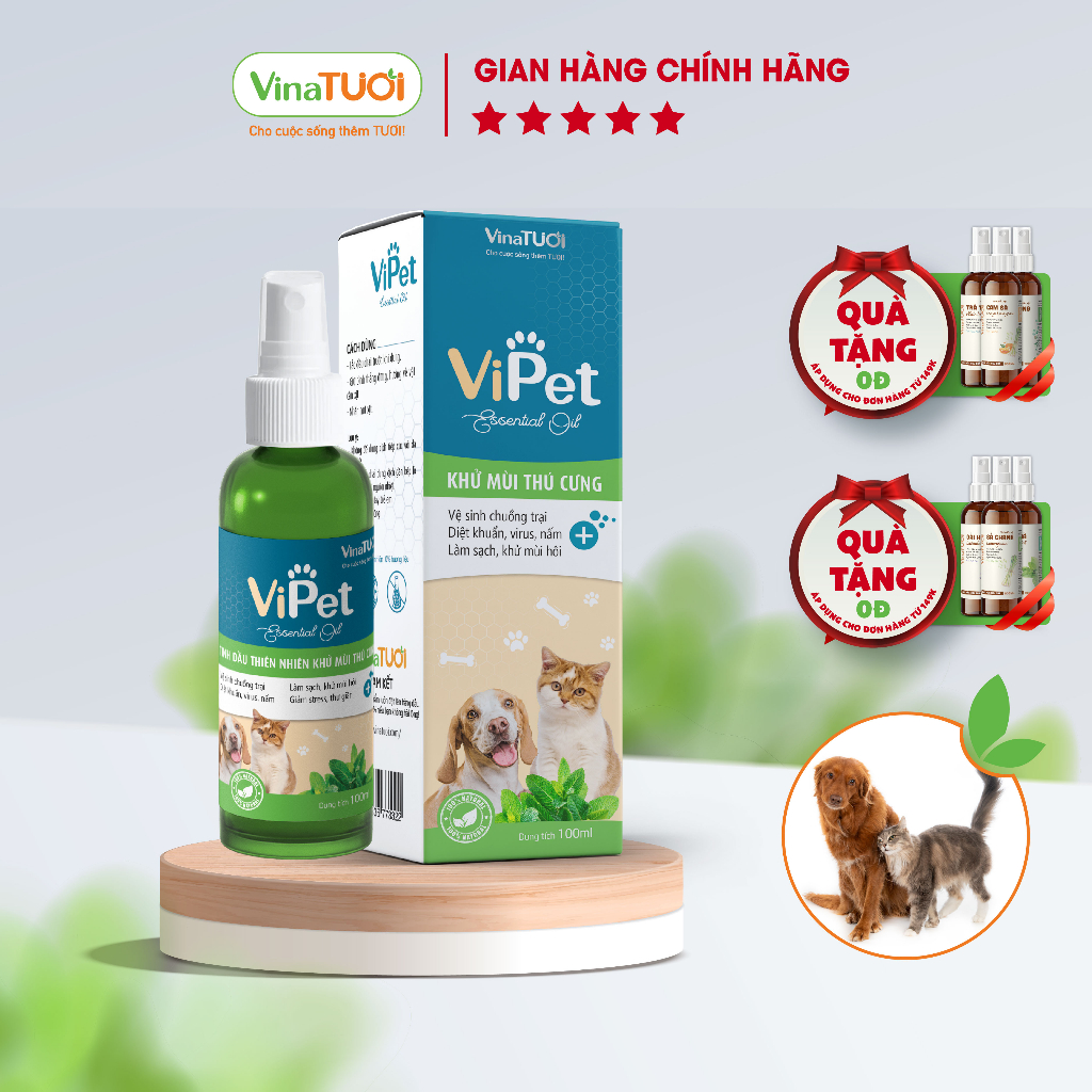 Xịt khử mùi hôi thú cưng Vipet VINA TƯƠI 100ml kết hợp tinh dầu thiên nhiên