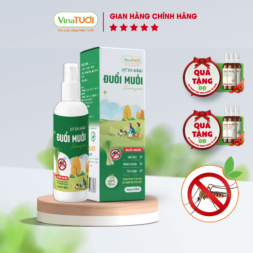 Tinh Dầu Xịt Đa Năng Đuổi Muỗi VINA TƯƠI 100ML Thiên Nhiên, Đuổi Muỗi Hiệu Quả, Khử Mùi Hôi, Kháng Khuẩn Không Gian