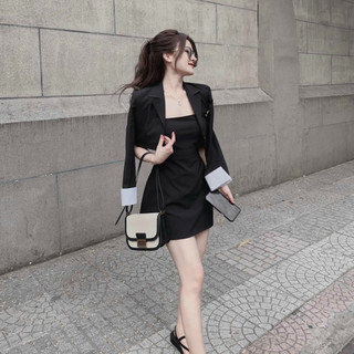 Sét áo khoát vest kèm váy 2 dây điệu đà_sét váy kèm khoát croptop sang chảnh chất đẹp chuẩn shop