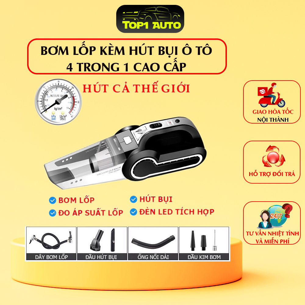 Máy hút bụi kèm bơm lốp ô tô tích hợp 4 chức năng siêu khỏe siêu bền P031