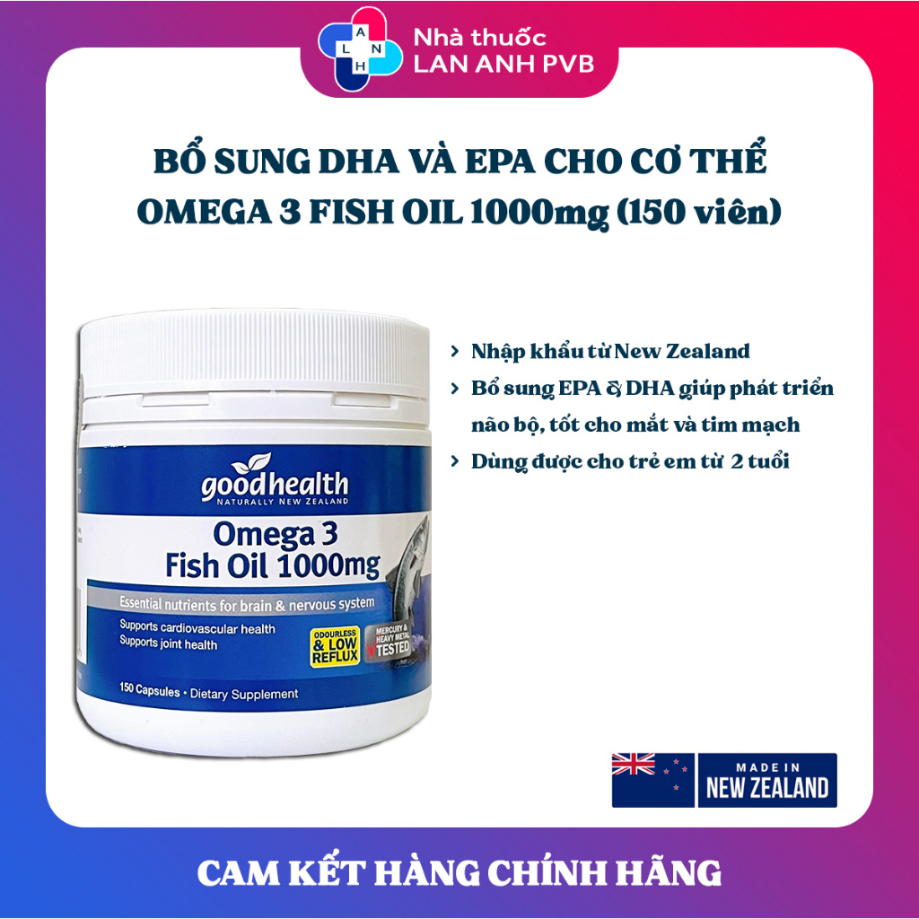 GOODHEALTH OMEGA 3 FISH OIL 1000mg - Bổ sung EPA và DHA giúp phát triển não bộ, tốt cho mắt và tim mạch.