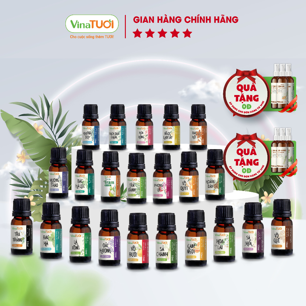 Tinh dầu nguyên chất VINA TƯƠI 10ml, tự chọn hương thơm, Có giấy kiểm nghiệm