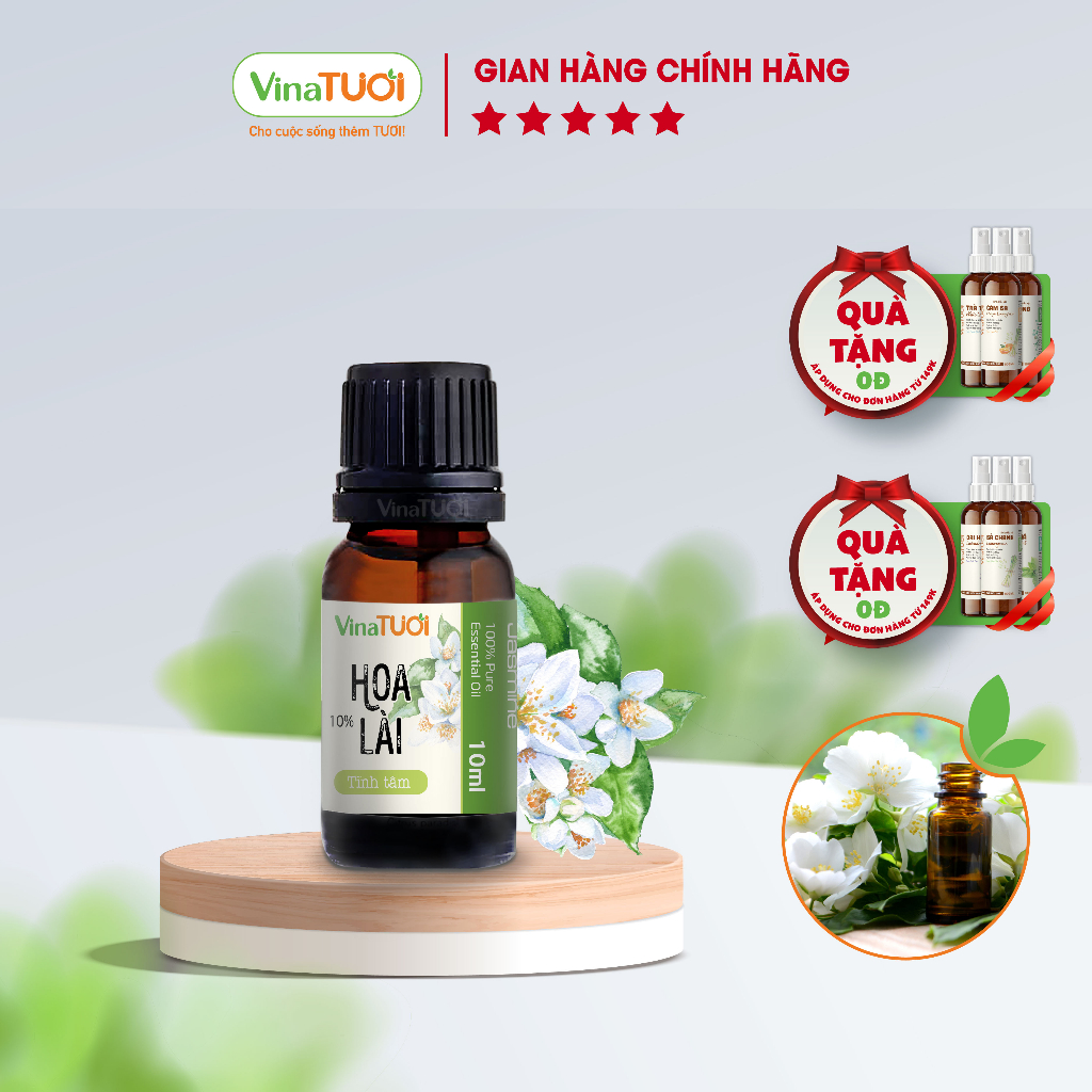 Tinh Dầu Thiên Nhiên VINA TƯƠI Hoa Lài Nguyên Chất (Jasmine) Chai 10ml | Chai Treo
