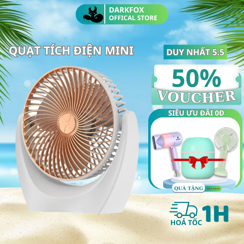 Quạt mini để bàn tích điện động cơ không tiếng ồn 2 chế độ gió, xoay linh hoạt 210 độ pin dùng 2-5 tiếng QMN10