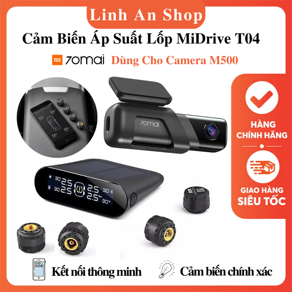 Bộ Cảm Biến Áp Suất Lốp Ô Tô Xiaomi 70MAI T04 - Van Gắn Ngoài - Dùng Cho Camera 70MAI M500 - Theo Dõi Thông Minh Qua App