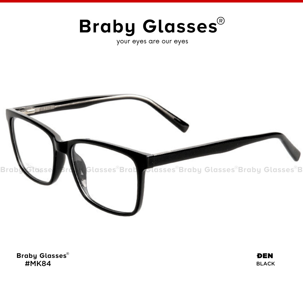 Gọng kính cận mắt vuông lõi thép thời trang nam nữ Braby Glasses thiết kế đơn giản chất liệu nhựa dẻo TR90 cao cấp MK84
