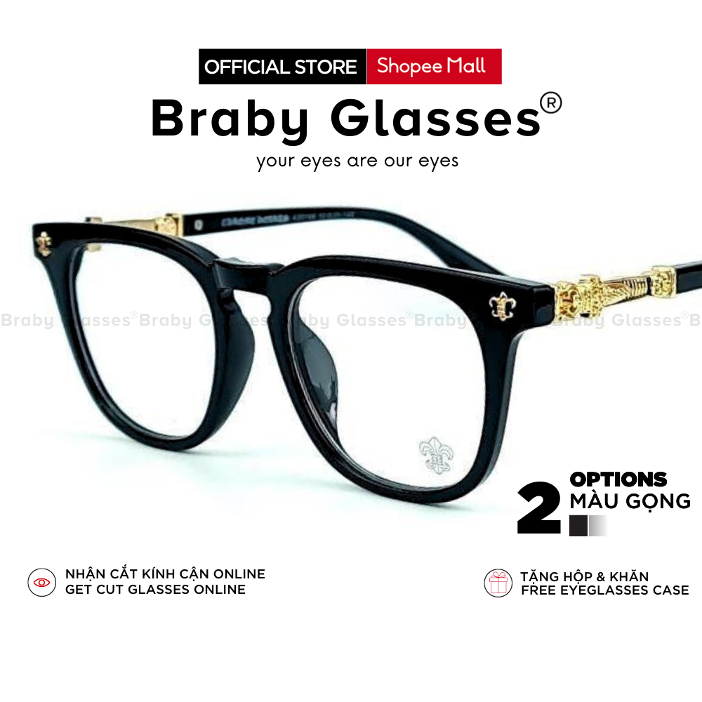 Gọng kính cận mắt vuông to thời trang nam nữ Braby Glasses chất liệu nhựa cao cấp họa tiết kim loại tinh xảo MK56