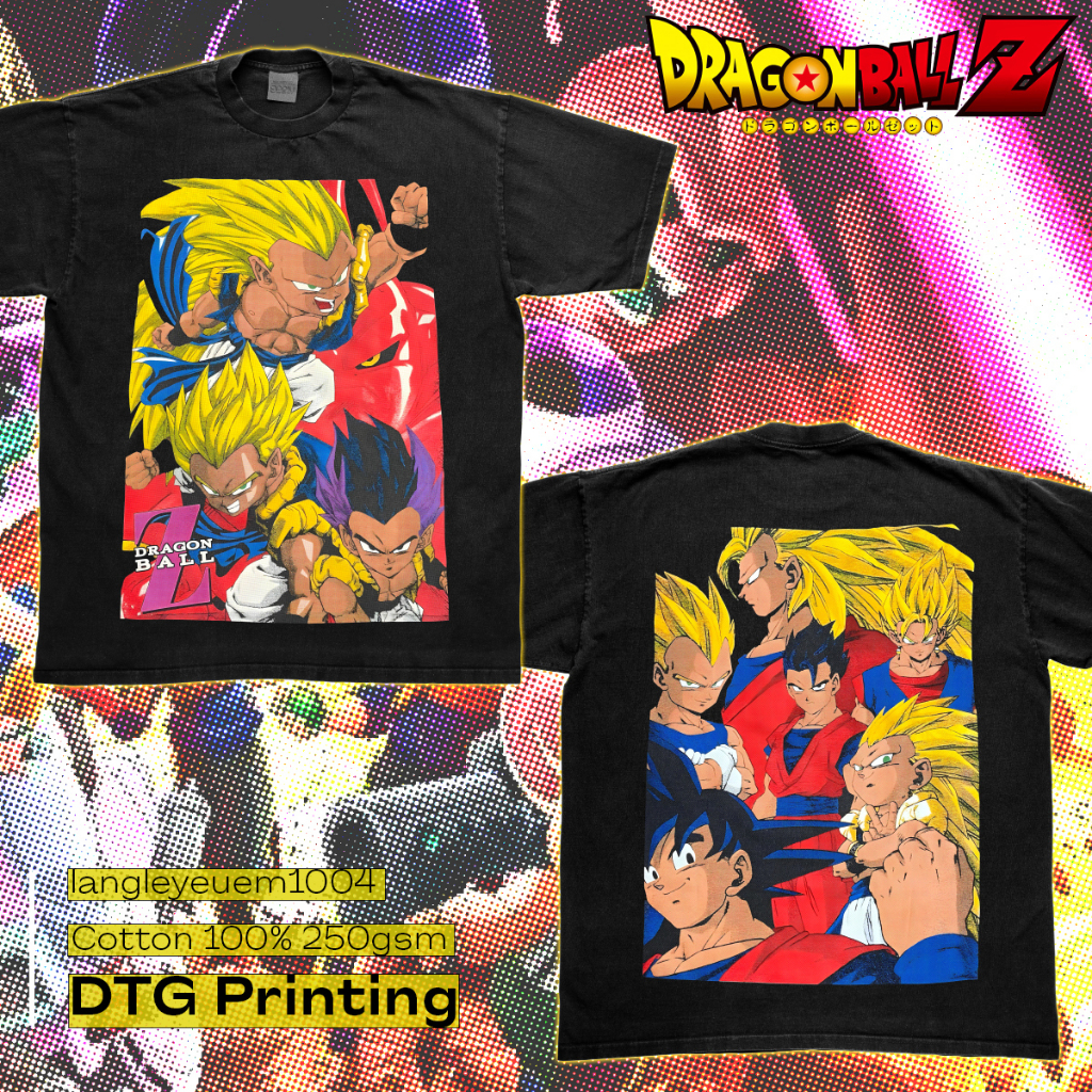 Áo Thun Tay Lỡ Anime langleyeuem1004 dragon ball z goku vegeta gohan gotenks Áo Phông Nam Nữ Form Rộng in dtg