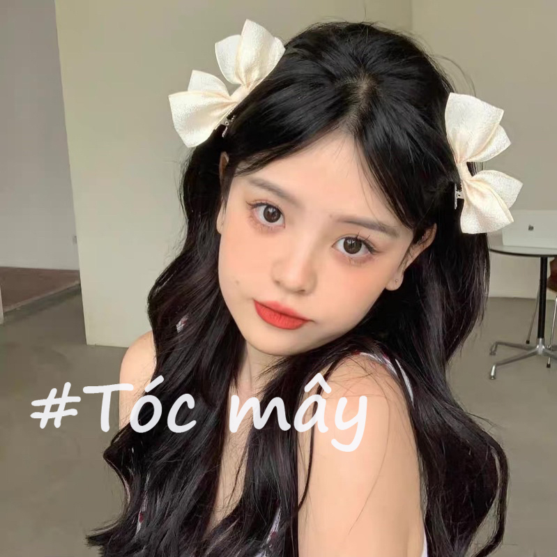 Set 2c kẹp tóc nơ voan màu kem phong cách tiểu thư cute NT597