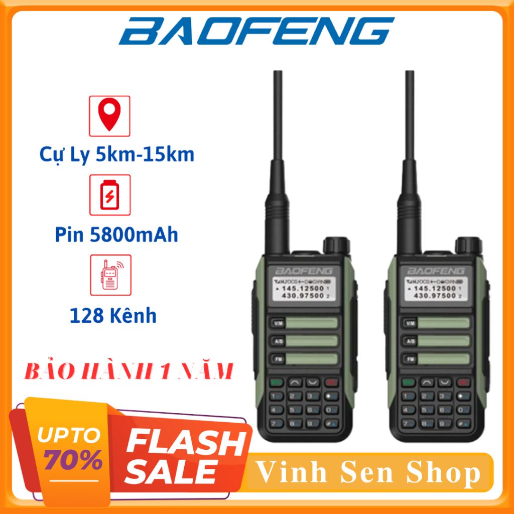 Bộ đàm Baofeng IP68 UV-16R Pro, cự ly lên đến 15km, chống nước, băng tần kép, pin Li-ion sạc trực tiếp, tích hợp đèn pin