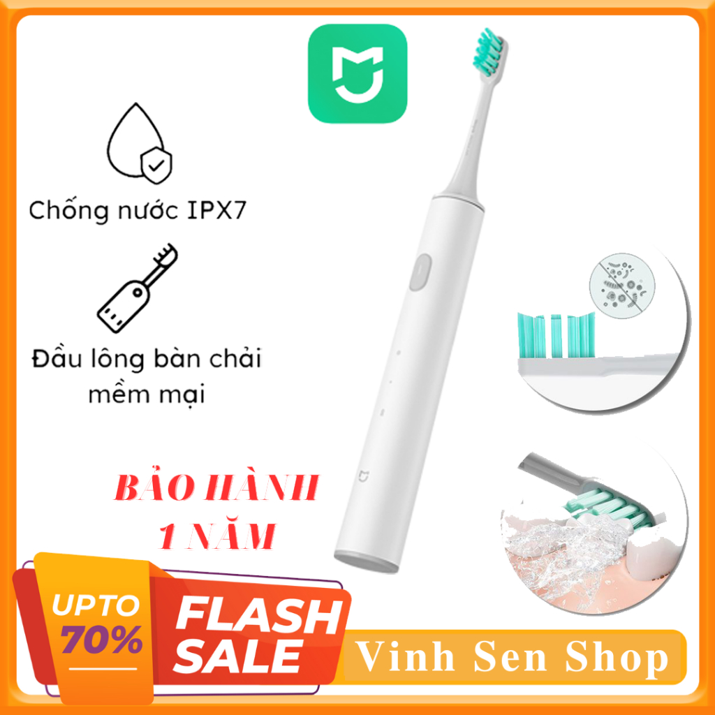 Bàn chải điện Xiaomi Mijia T300 T500, sóng siêu âm đánh răng sạch mọi vị trí, kháng nước IPX7, bảo vệ nướu - BH 1 năm