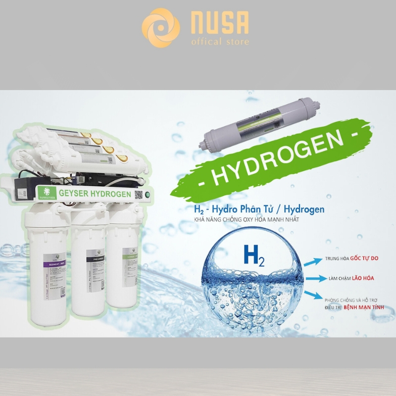 Máy lọc nước Nano Geyser  Ro Hydrogen 8 cấp lọc ,xử lý cặn canxi, nâng pH cho nước axit
