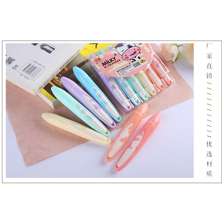 Sét 6 bút dạ quang bút highlight hình bò sữa cute