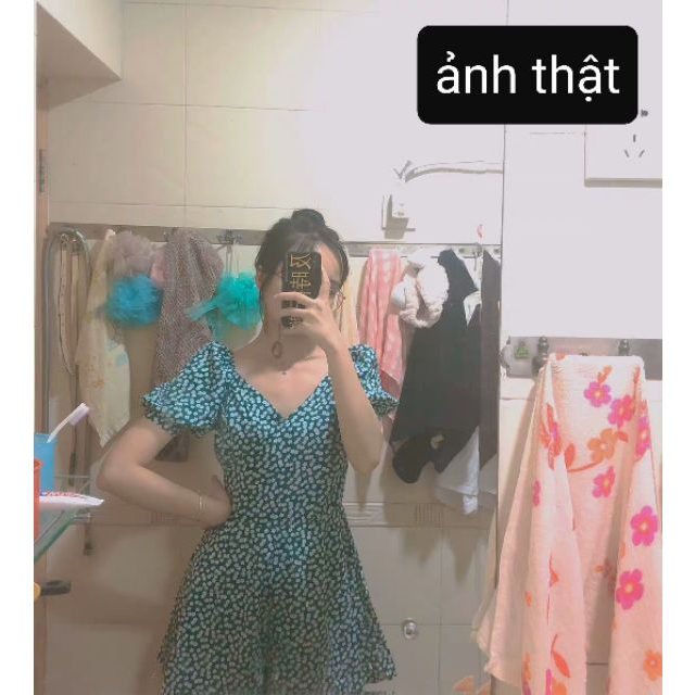 Meiyin__Jumsuit hoa nhí Rose BlackPink màu xanh ulzzang