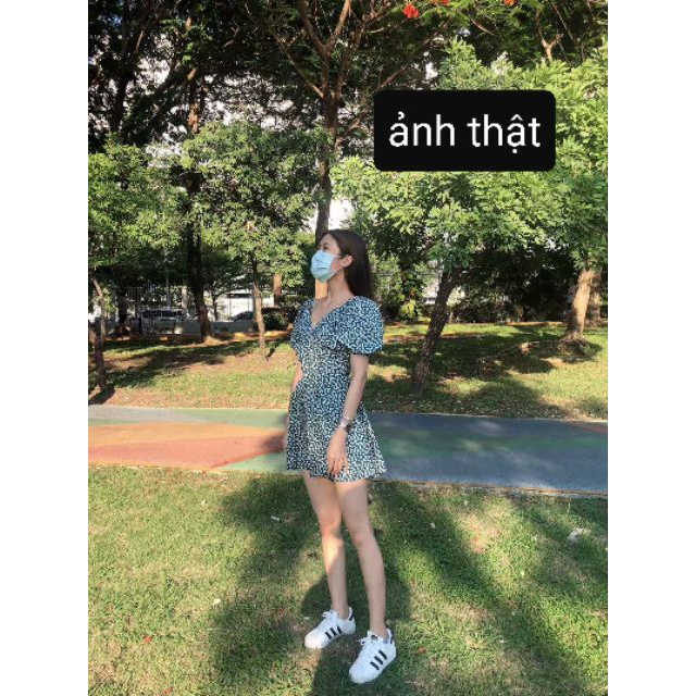 Meiyin__Jumsuit hoa nhí Rose BlackPink màu xanh ulzzang