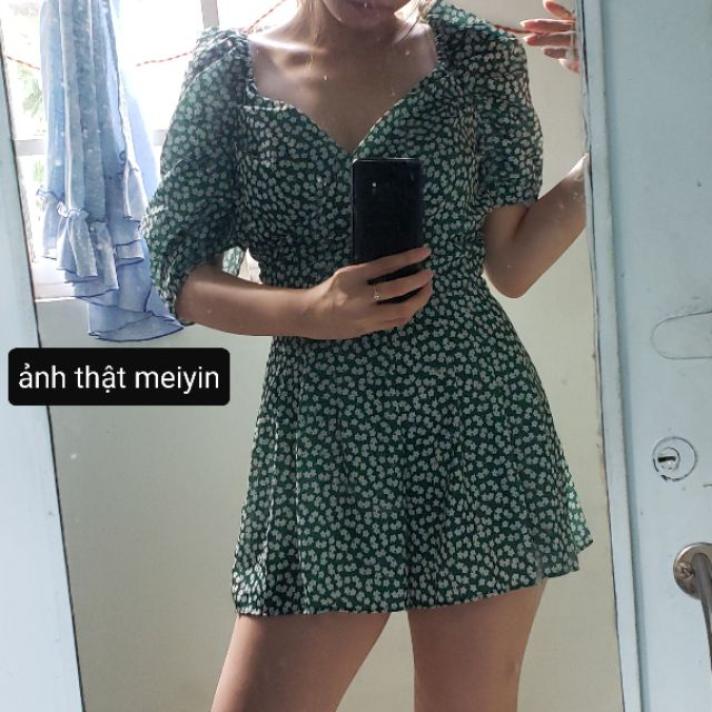 Meiyin__Jumsuit hoa nhí Rose BlackPink màu xanh ulzzang