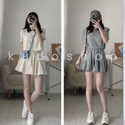 Bộ crt tổ ong dễ thương/ Set đồ bộ (Áo crt kèm chân váy xòe) KUDOSHOP mặc ở nhà,đi dạo dành cho các nàng