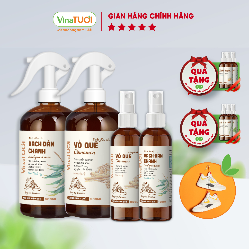 Chai Xịt Thơm Khử Mùi Vệ Sinh Giày Sneaker 100ml/500ml VINA TƯƠI Bình Xịt Vệ Sinh Khử Mùi Hôi Giày Tinh Dầu Thiên Nhiên