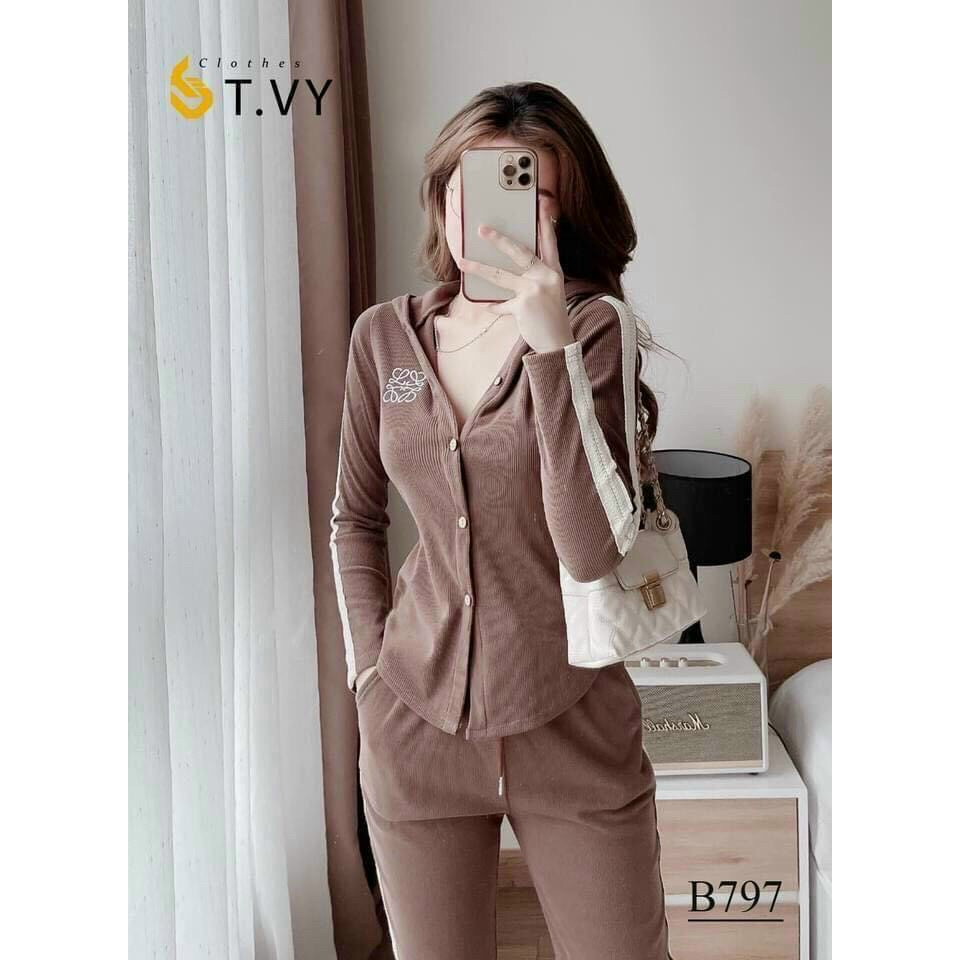 Set bộ tăm hàn kẻ viền trắng đen, Set bộ thun gân cao cấp tay dài có nút, mix cùng quần dài siêu tôn dáng cho mấy nàng