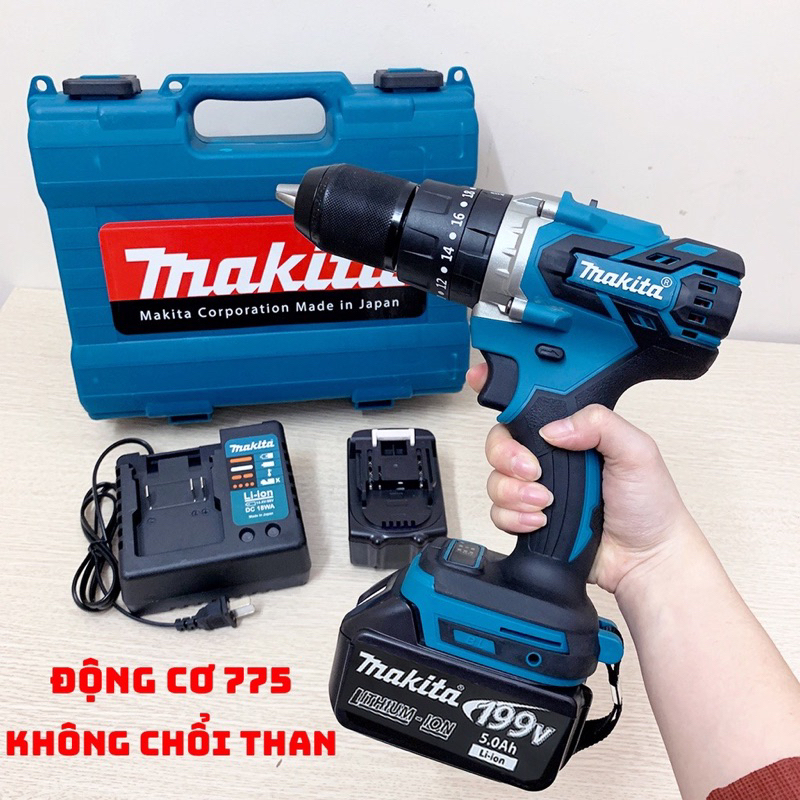 Máy khoan pin MAKTA, khoan pin không chổi than, đầu khoan 13mm