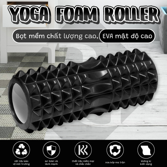 BG- Con Lăn Yoga Massage Foam Roller - Ống Trụ Lăn Xốp Tập Thể Thao Giãn Cơ Gai Nhọn Chính Hãng