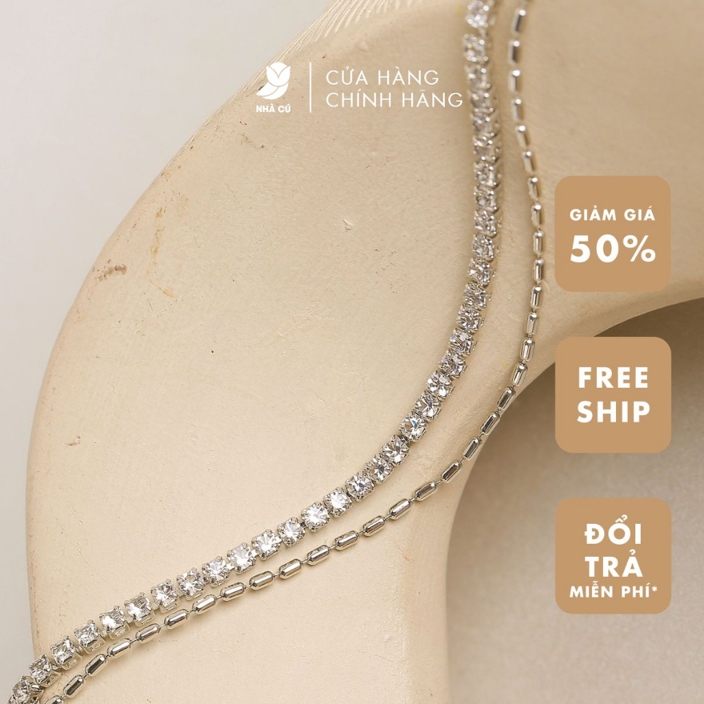 Dây chuyền nữ đá ZIRCON CZ 5A layer 2 tầng khối nhỏ NHÀ CÚ màu bạc phong cách hàn quốc 7115