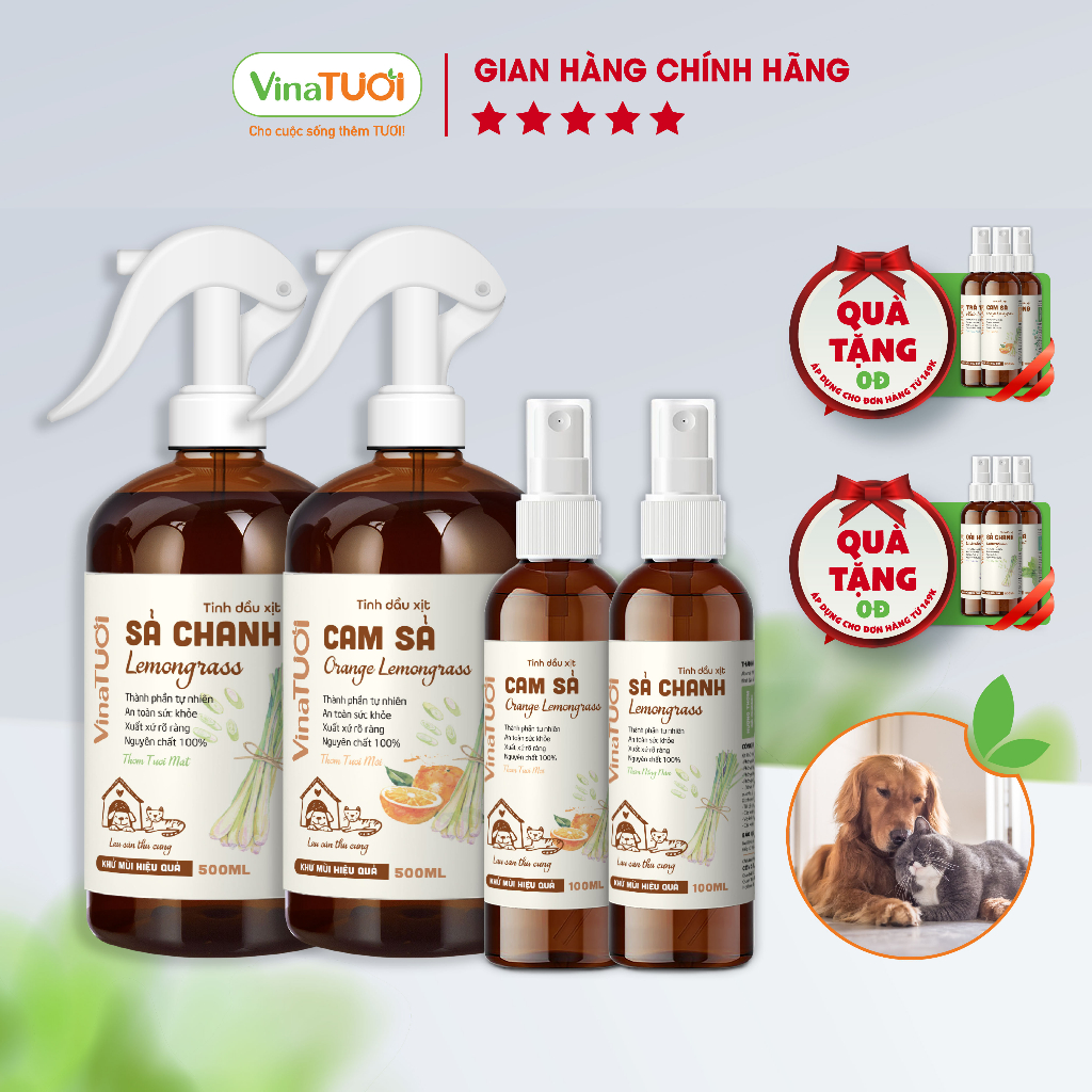 Chai Xịt Lau Sàn Khử Mùi Khử Khuẩn Thú Cưng VINA TƯƠI 100ml/500ml Tinh Dầu Xịt Vệ Sinh Khử Mùi Hôi Làm Thơm Chó Mèo