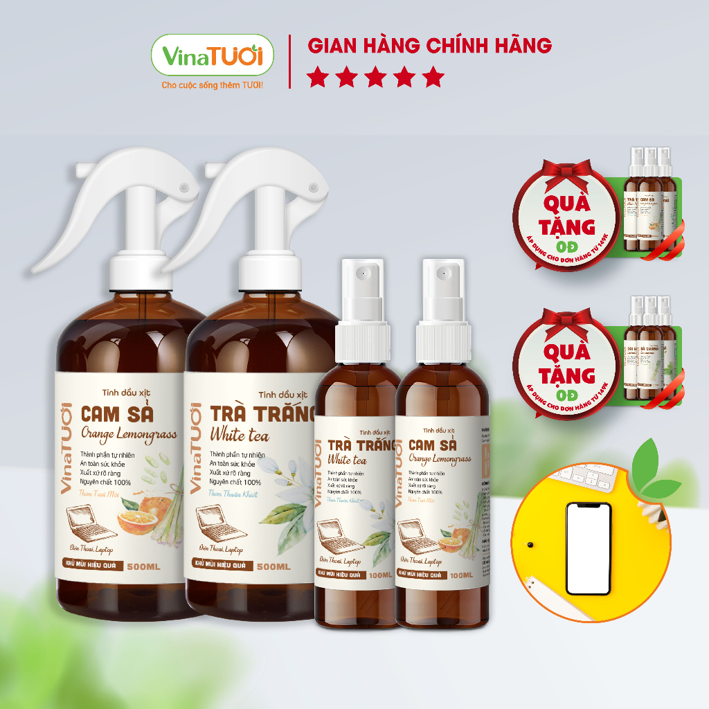 Bình Xịt Vệ Sinh Nước Lau Màn Hình Điện Thoại Máy Tính Laptop VINA TƯƠI 100ml/500ml Tinh Dầu Xịt Bạc Hà,Oải Hương,Cam Sả