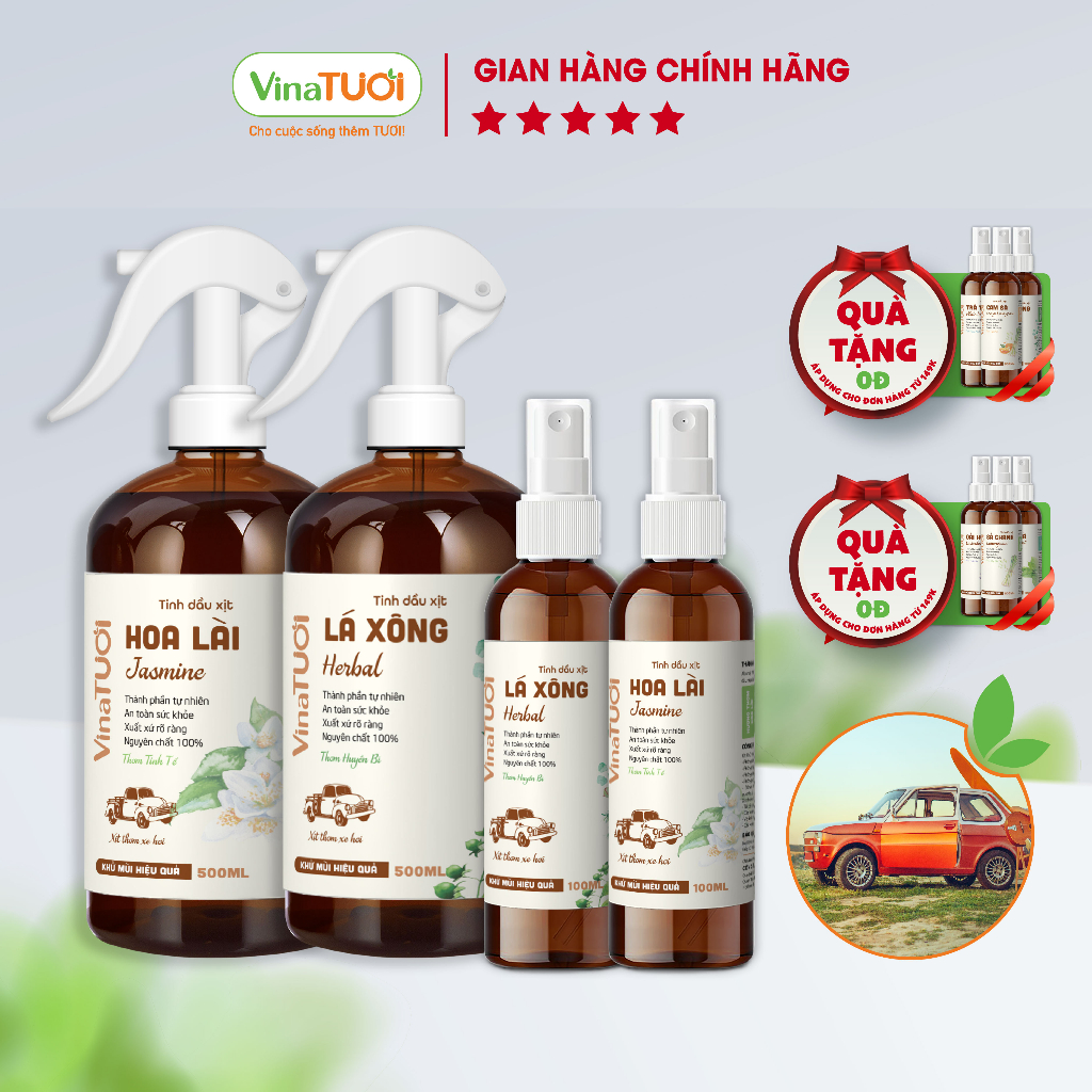 Chai Xịt Khử Mùi Thơm Xe Ô Tô Xe Hơi VINA TƯƠI 100ml/500ml Vệ Sinh Nội Thất Xe Hơi Xe Ô Tô Chống Say Xe Oto