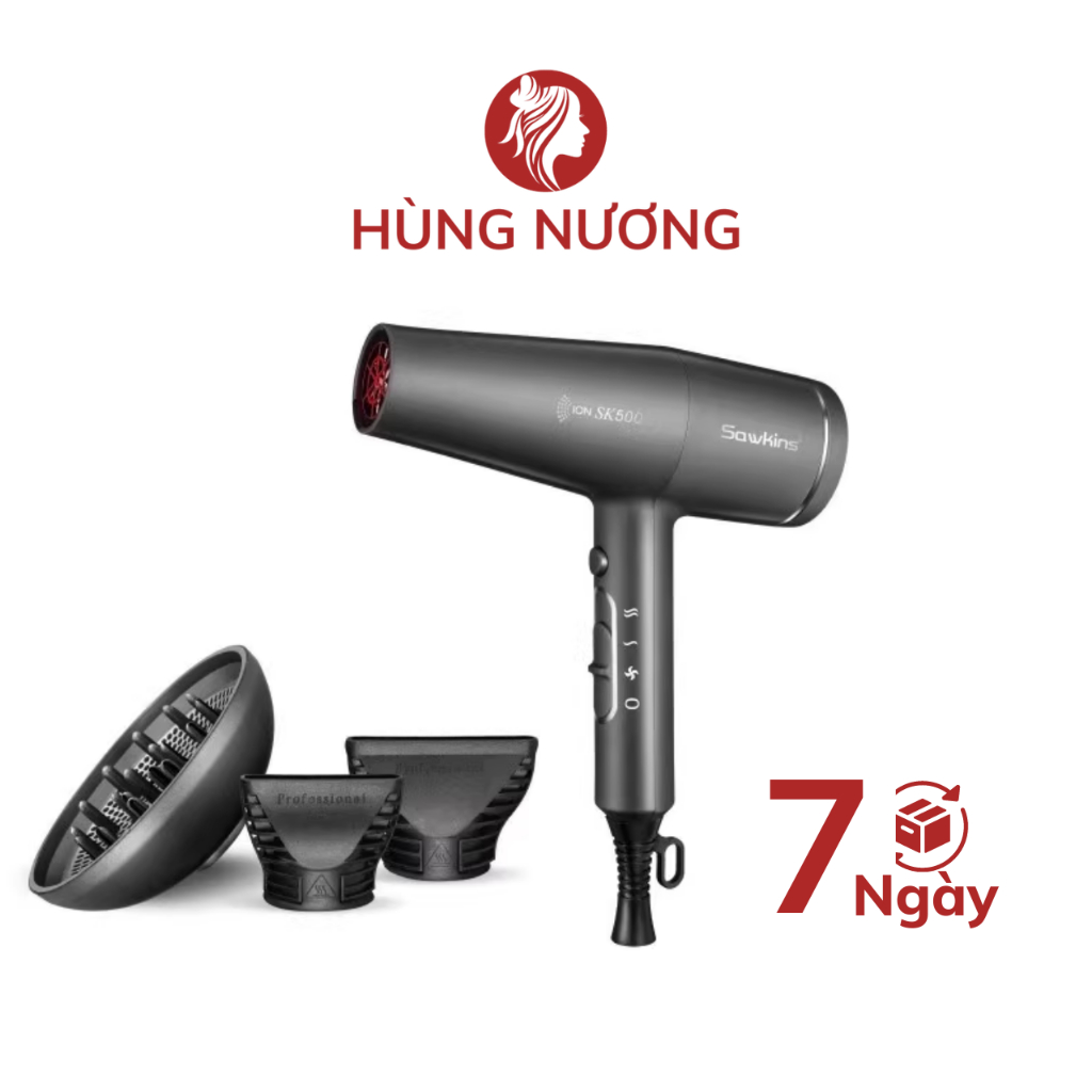 Máy Sấy Tóc 2 Chiều Nóng Lạnh Sawkins SK500, Máy sấy tóc tạo kiểu tóc phụ kiện đầy đủ kèm loa sấy xoăn